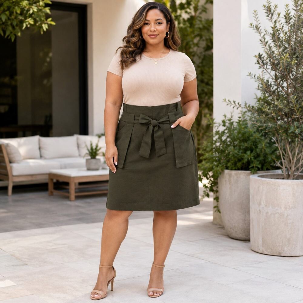 Tulip B Dark Army Green X-Large Utility Cargo Skirt Belted Pockets NWT